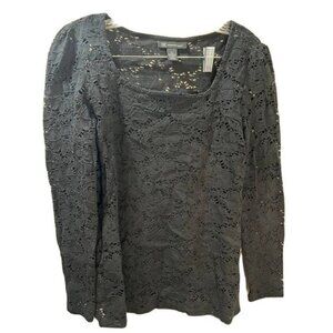 I.N.C. Long‎ Sleeve Sheer Lace Scoop-Neck Top Small